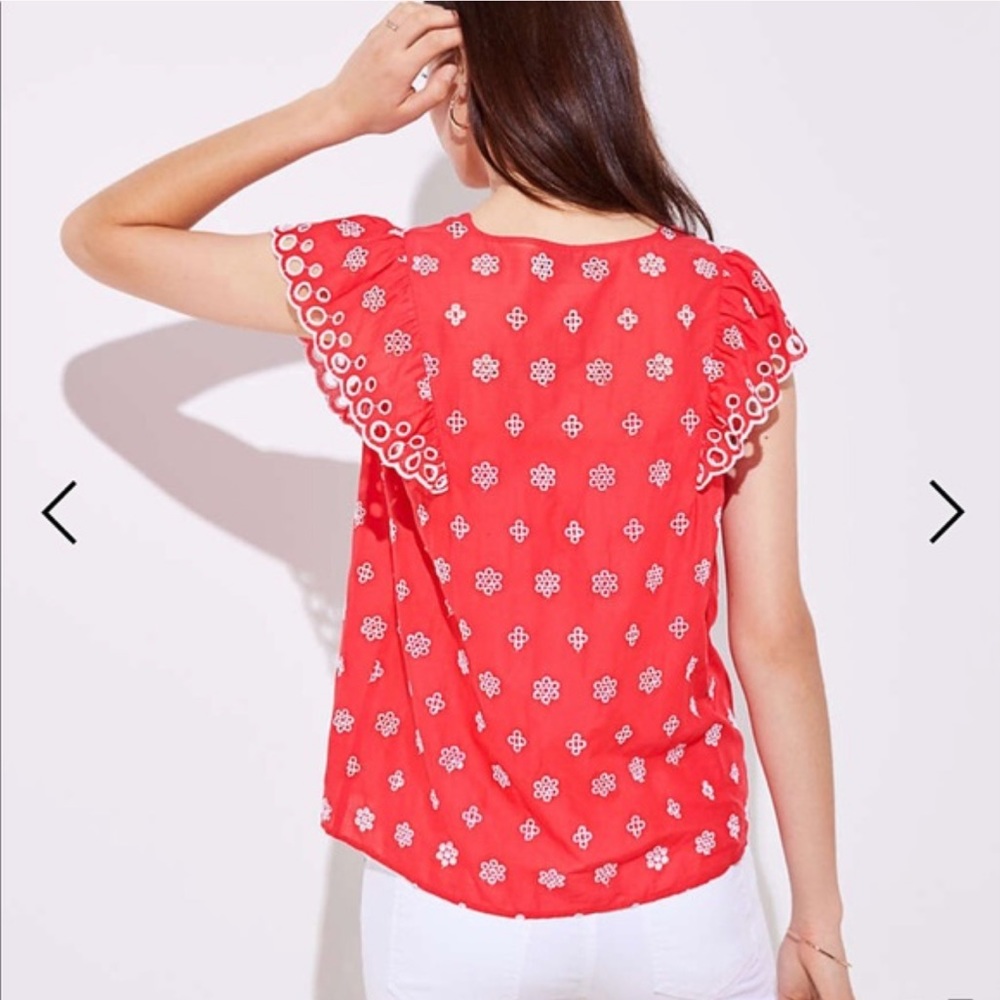 Loft Coral Eyelet Embroidered Paradise Shell Top - Picture 3 of 7